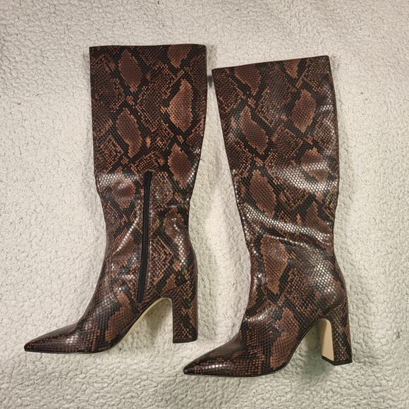 Steve Madden Shoes - Steve Madden Evey brown snakeskin print knee-high heel boots Womens size 8M
